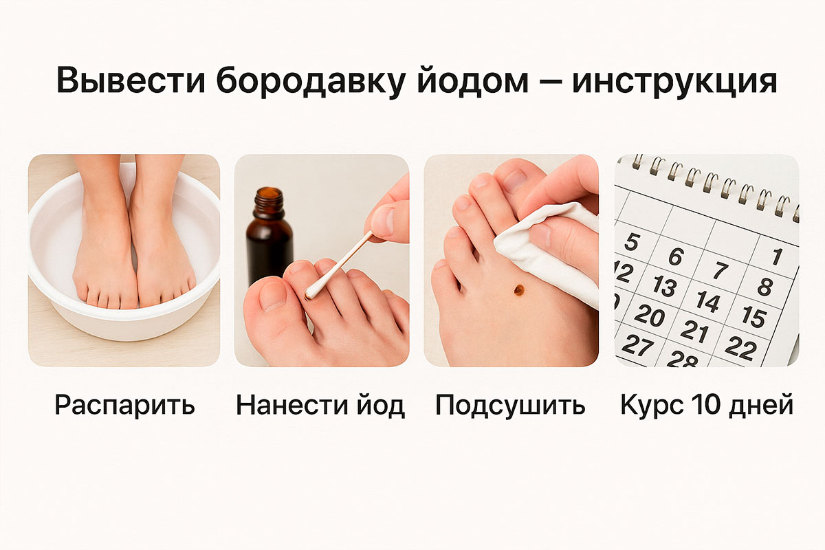 Подошвенная бородавка лечение йодом