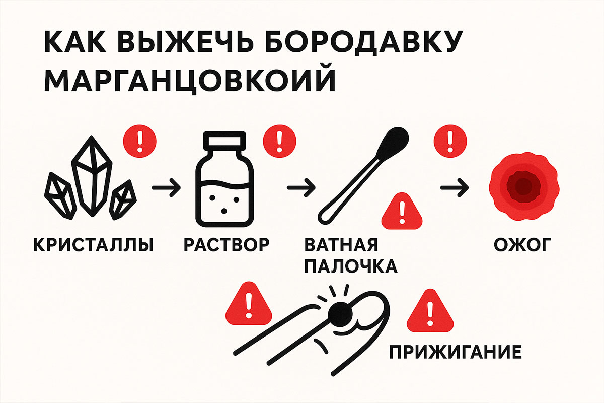 Выжечь бородавку марганцовкой
