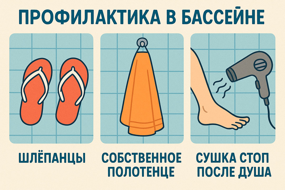 Профилактика в бассейне: шлёпанцы, собственное полотенце, сушка стоп после душа Заразны ли бородавки