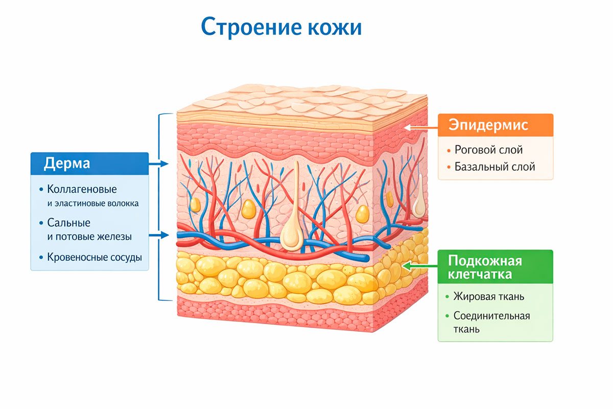 Слои кожи человека — схема для дерматологической диагностики