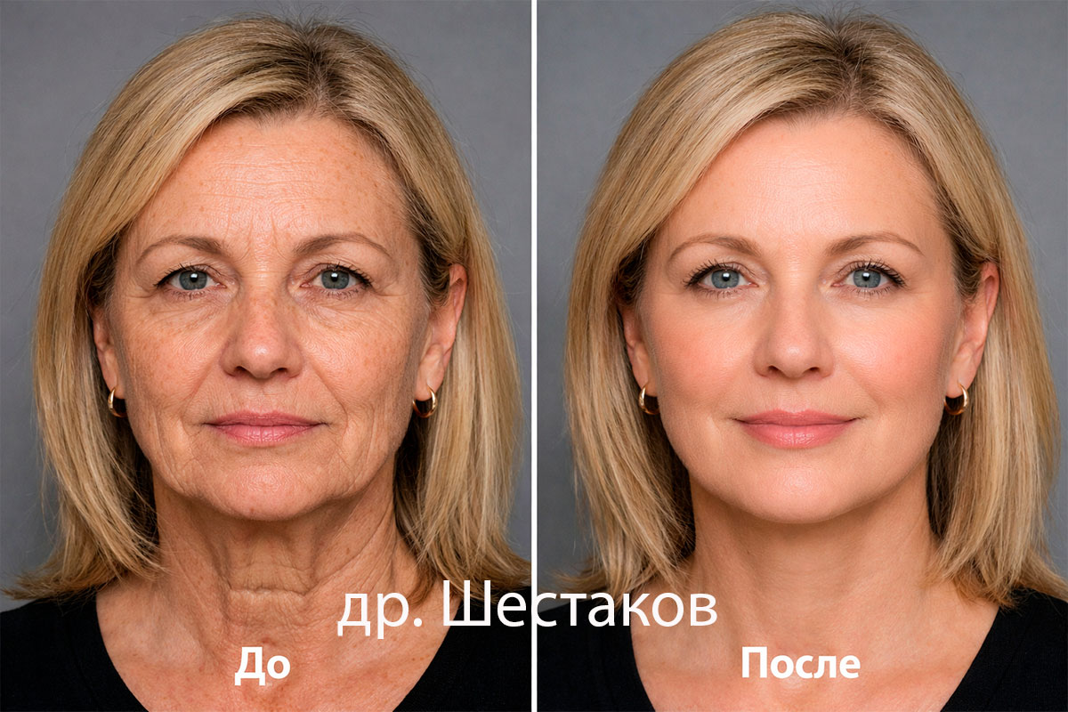 Фото до и после: лицо, фронтальный ракурс, динамика состояния кожи