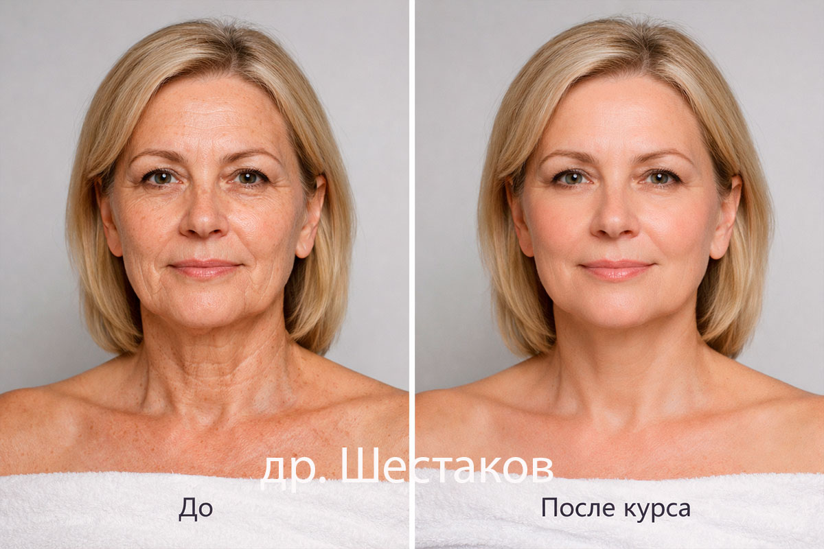 Фото до и после: лицо крупным планом, динамика состояния кожи