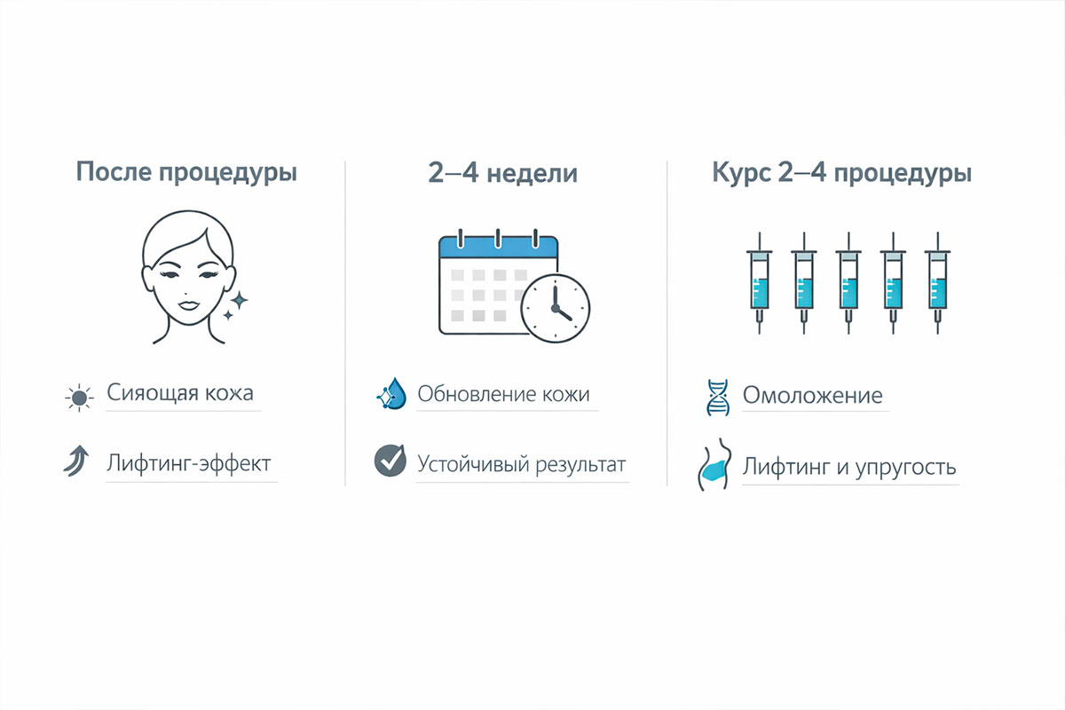 Сроки проявления результата PRP-терапии и типичная схема курса