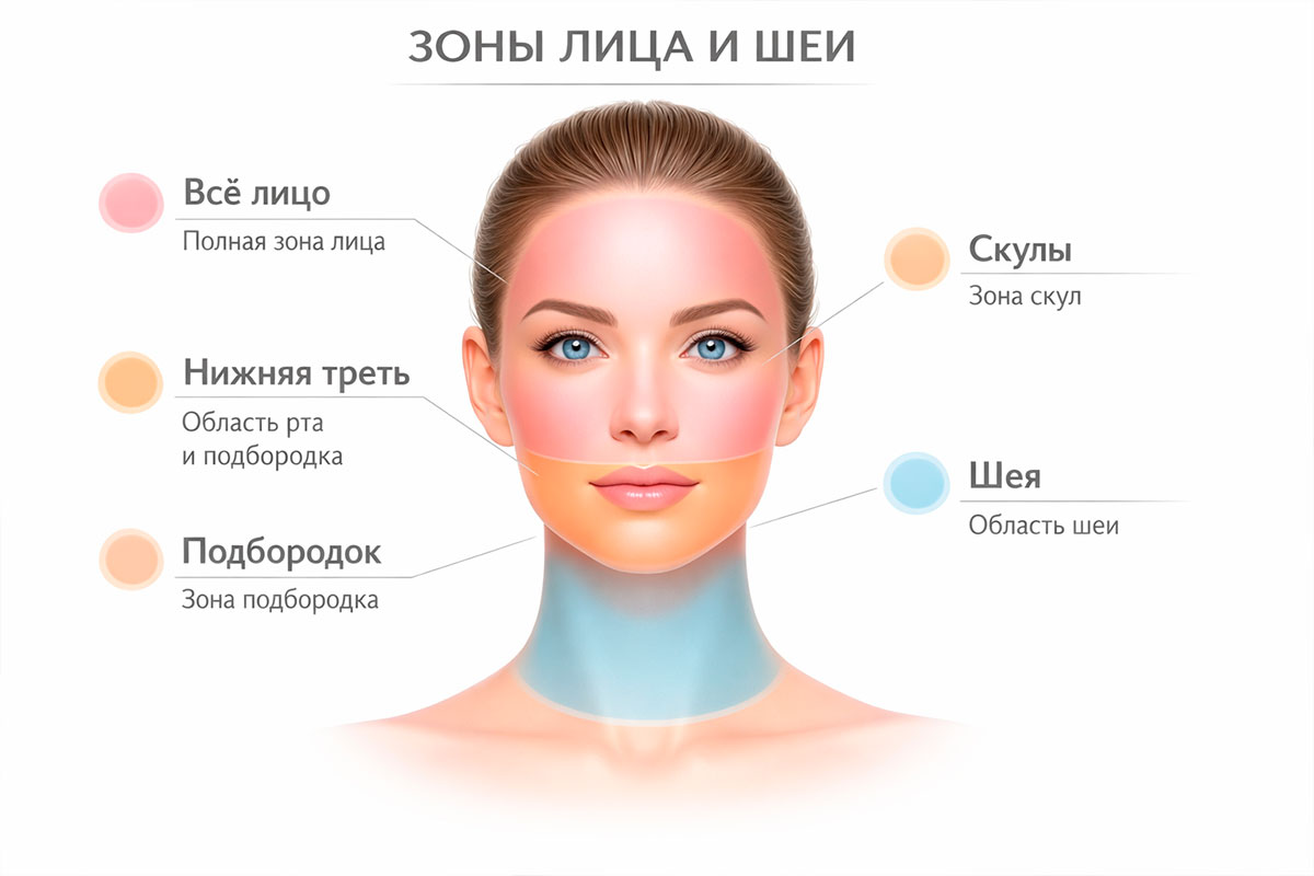 Инфографика зон SMAS-лифтинга лица и шеи