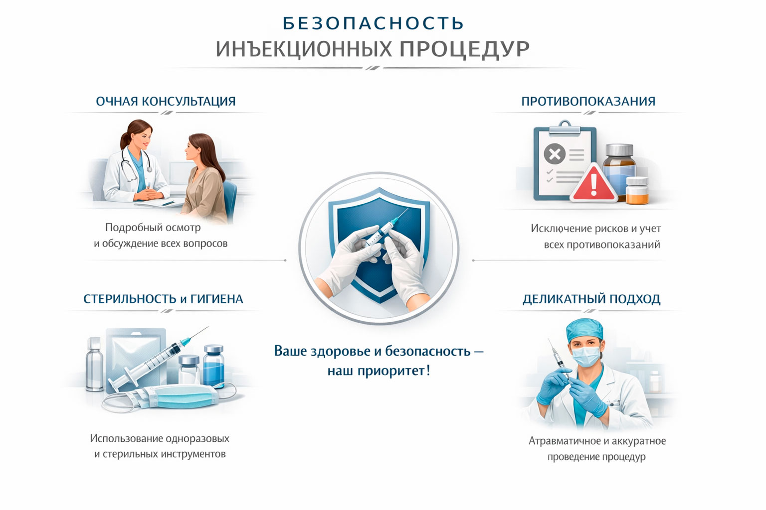 Медицинский блок безопасности и противопоказаний для инъекционных процедур