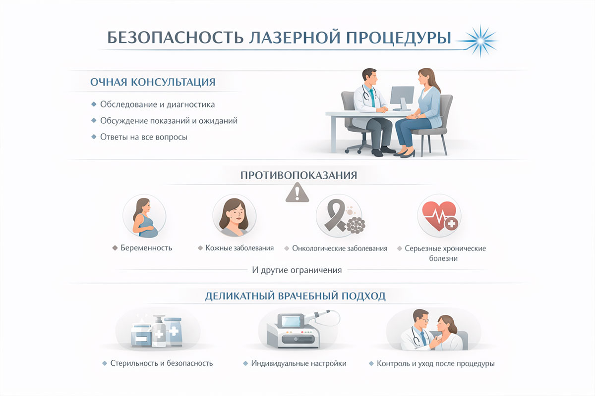 Медицинский блок безопасности и противопоказаний для лазерной процедуры