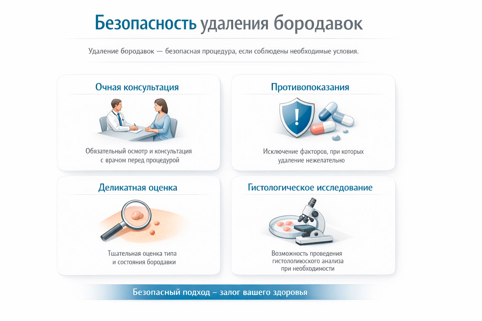 Медицинский блок безопасности и противопоказаний для удаления бородавок