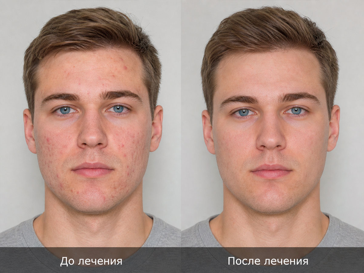 Фото до и после лечения акне у мужчины
