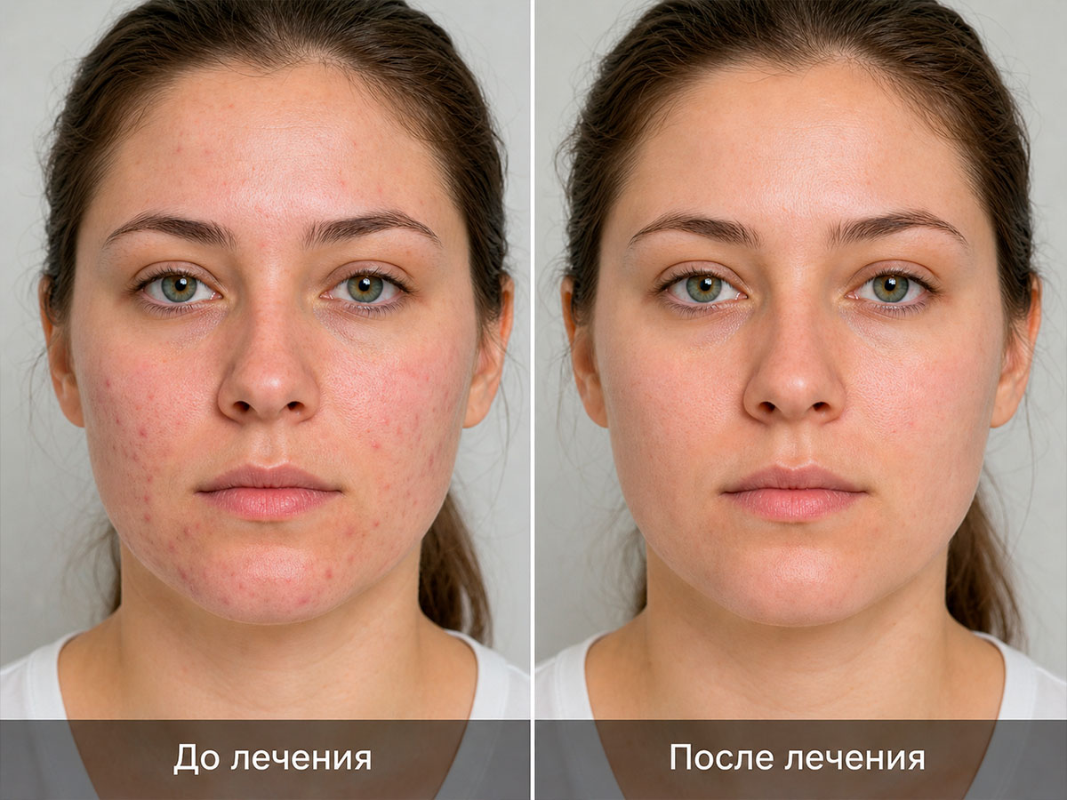 Фото до и после лечения акне у взрослой женщины