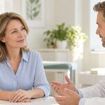 Женщина обсуждает с врачом варианты удаления бородавки